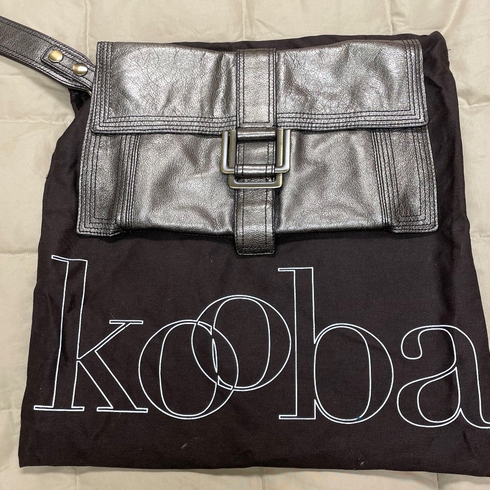 Kooba Hannah Metallic Pewter Leather Wristlet
